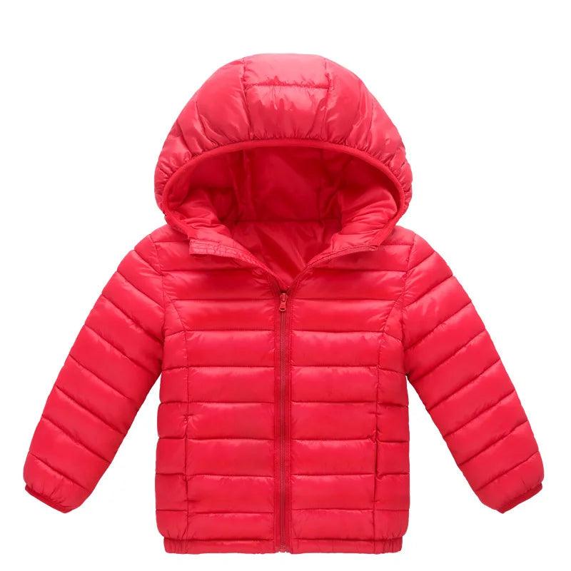 Warm Children's Down Jackets With Hood & Zipper - Red, Blue, Rose, Black, Navy Blue