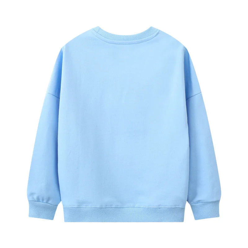 Girls' Long Sleeve Sweatshirts 100% Cotton Cartoon Appliques - Blue