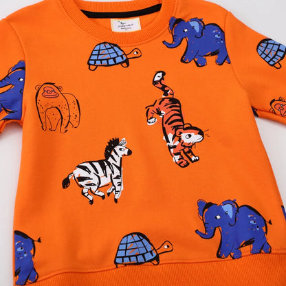 Cartoon Print Cotton Sweatshirt for Kids (2–7 Yrs) – Red