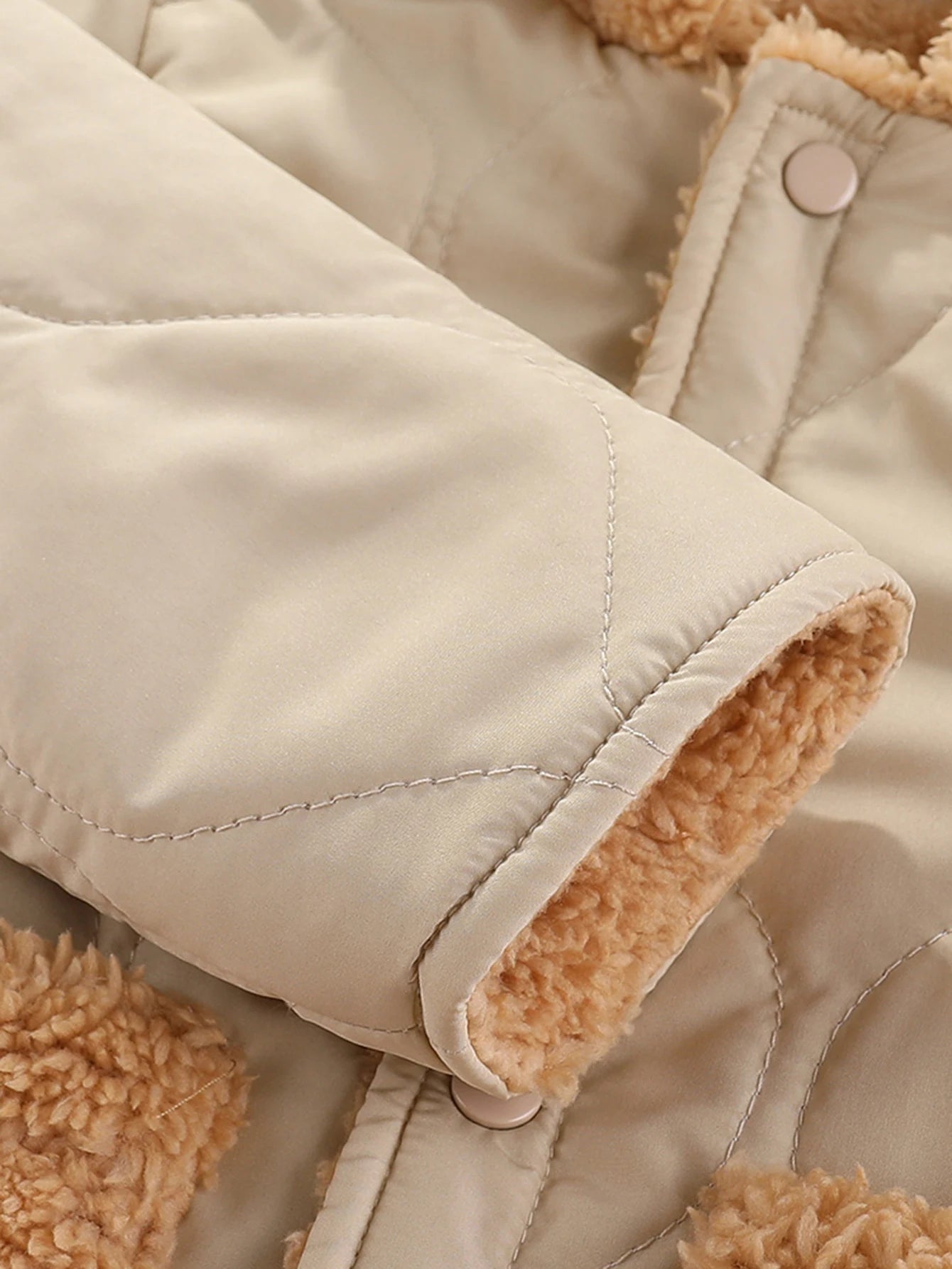 Cute Casual Warm Zip Coat With Hood and Fleece Lining - Beige