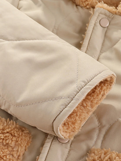 Cute Casual Warm Zip Coat With Hood and Fleece Lining - Beige