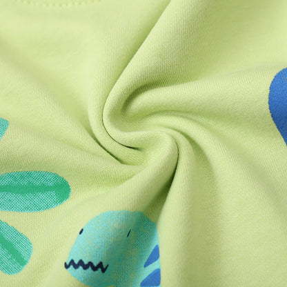 Cotton Long Sleeve Sweatshirt with Cartoon Dinosaurs for Boys & Girls - Green