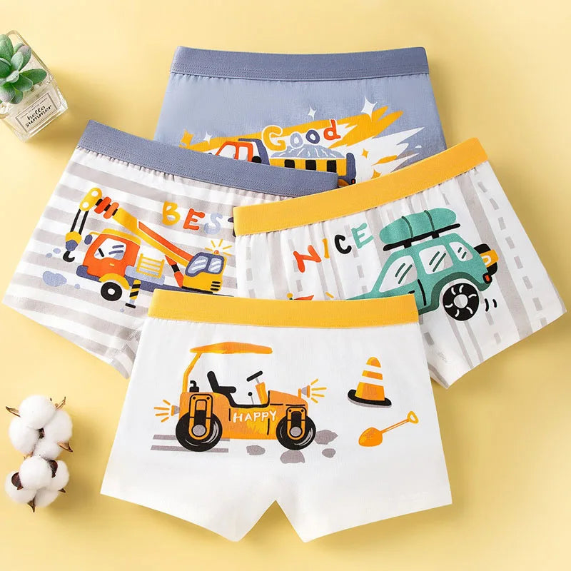 Сotton Breathable Boxer Shorts for Boys, 4 Pcs - Green, Grey, Blue, Yellow, White, Navy, Multicoloured