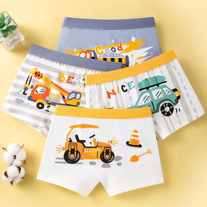 Сotton Breathable Boxer Shorts for Boys, 4 Pcs - Green, Grey, Blue, Yellow, White, Navy, Multicoloured