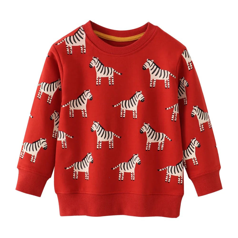 Boys’ Cotton Sweatshirt with Car Print – Grey, Blue, Red