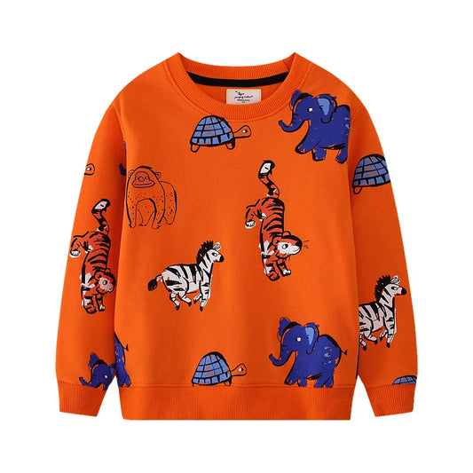 Cartoon Print Cotton Sweatshirt for Kids (2–7 Yrs) – Red