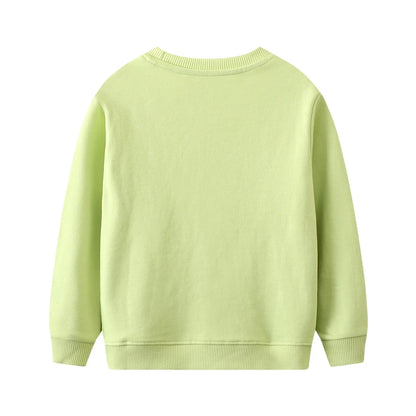 Cotton Long Sleeve Sweatshirt with Cartoon Dinosaurs for Boys & Girls - Green