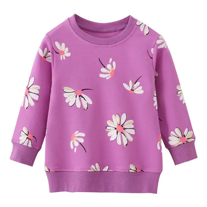 Girls’ Cotton Outfit with Long Sleeve Sweatshirt and Pants with Floral & Animal Prints - Red, Pink, Beige, Purple