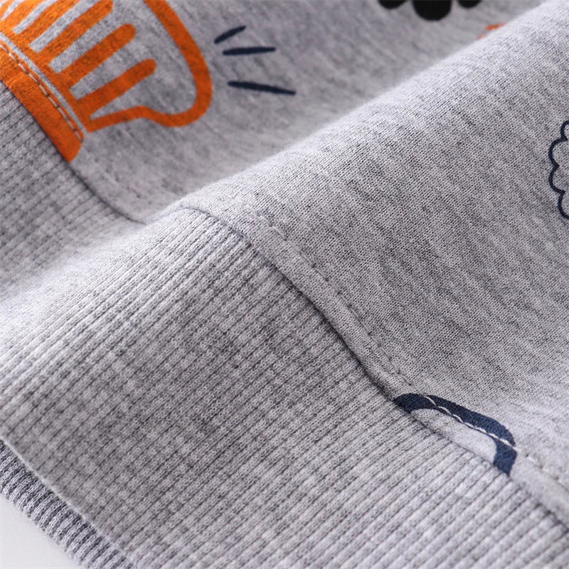 Boys’ Cotton Sweatshirt with Car Print – Grey, Blue, Red