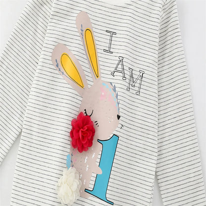 Soft Cotton Long Sleeve T-Shirts with Adorable Cartoon Prints - Grey