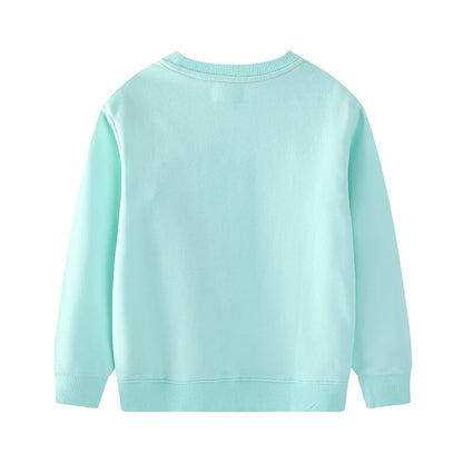 Cotton Embroidered Cartoon Elves Flowers Long Sleeve Sweatshirt for Girls 2-7 Years - Mint Green