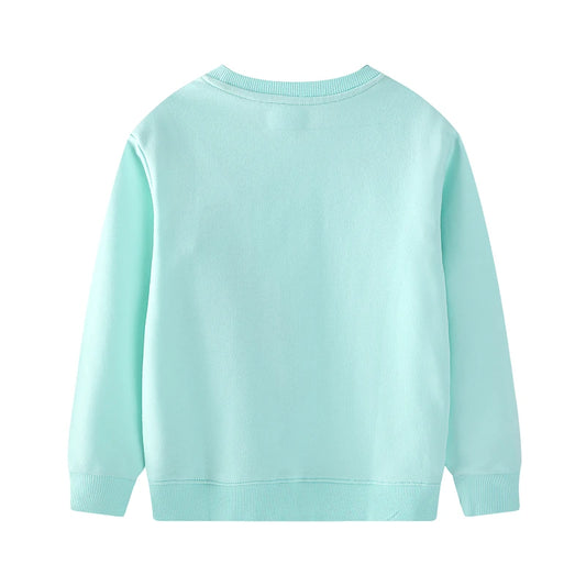 Cotton Embroidered Cartoon Elves Flowers Long Sleeve Sweatshirt for Girls 2-7 Years - Mint Green
