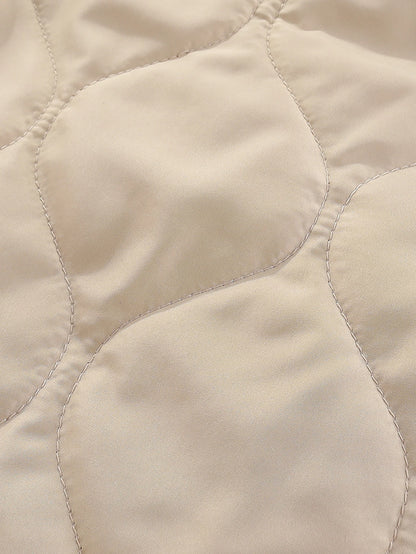 Cute Casual Warm Zip Coat With Hood and Fleece Lining - Beige