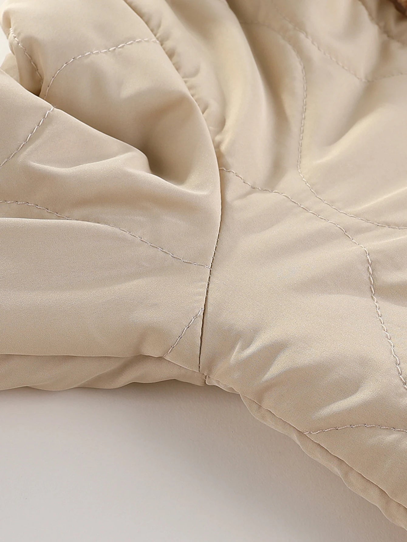 Cute Casual Warm Zip Coat With Hood and Fleece Lining - Beige