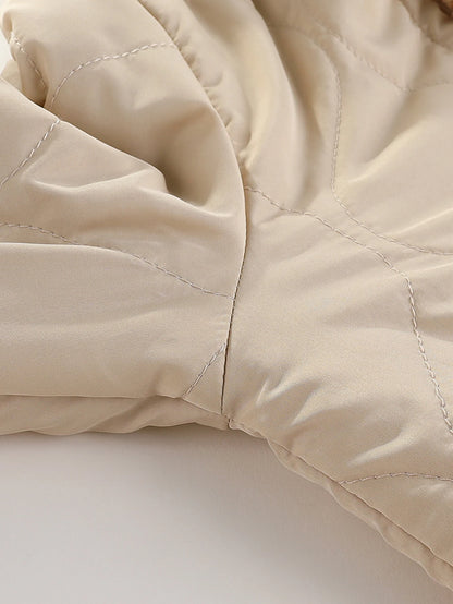 Cute Casual Warm Zip Coat With Hood and Fleece Lining - Beige