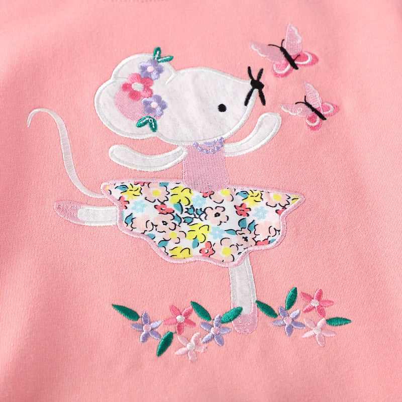 Cute Breathable 100% Cotton Long Sleeve Sweatshirt with Mouse Applique - Pink