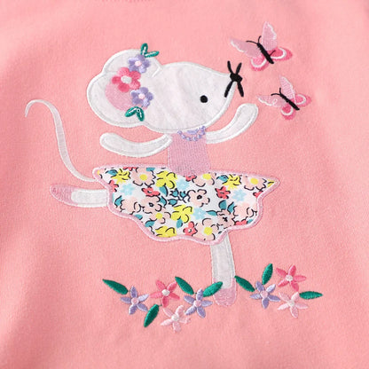 Cute Breathable 100% Cotton Long Sleeve Sweatshirt with Mouse Applique - Pink