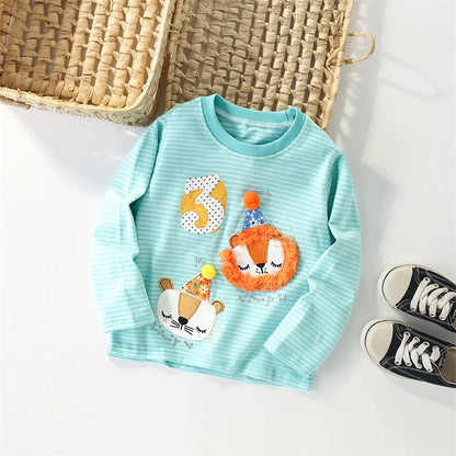 Soft Cotton Long Sleeve T-Shirts with Adorable Cartoon Prints - Blue