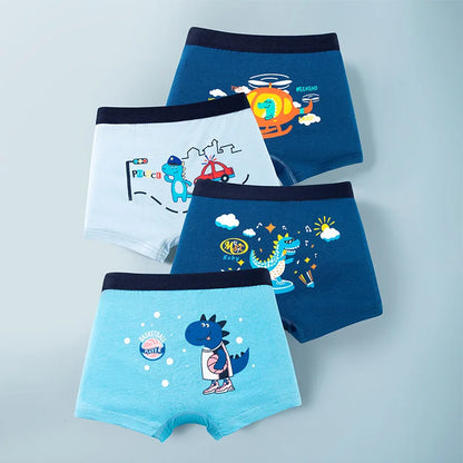 Сotton Breathable Boxer Shorts for Boys, 4 Pcs - Green, Grey, Blue, Yellow, White, Navy, Multicoloured