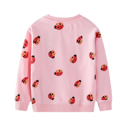 Girls’ Long Sleeve Sweatshirt 100% Breathable Cotton, Animal Print - Pink