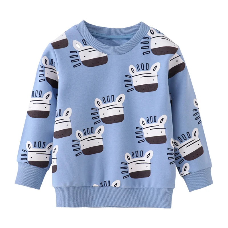 Boys’ Cotton Sweatshirt with Car Print – Grey, Blue, Red