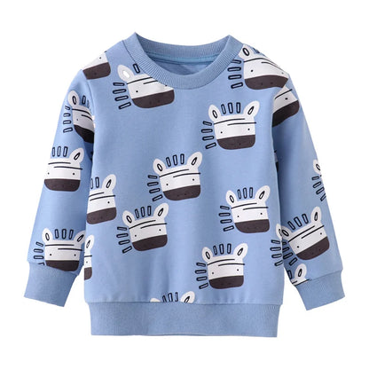 Boys’ Cotton Sweatshirt with Car Print – Grey, Blue, Red