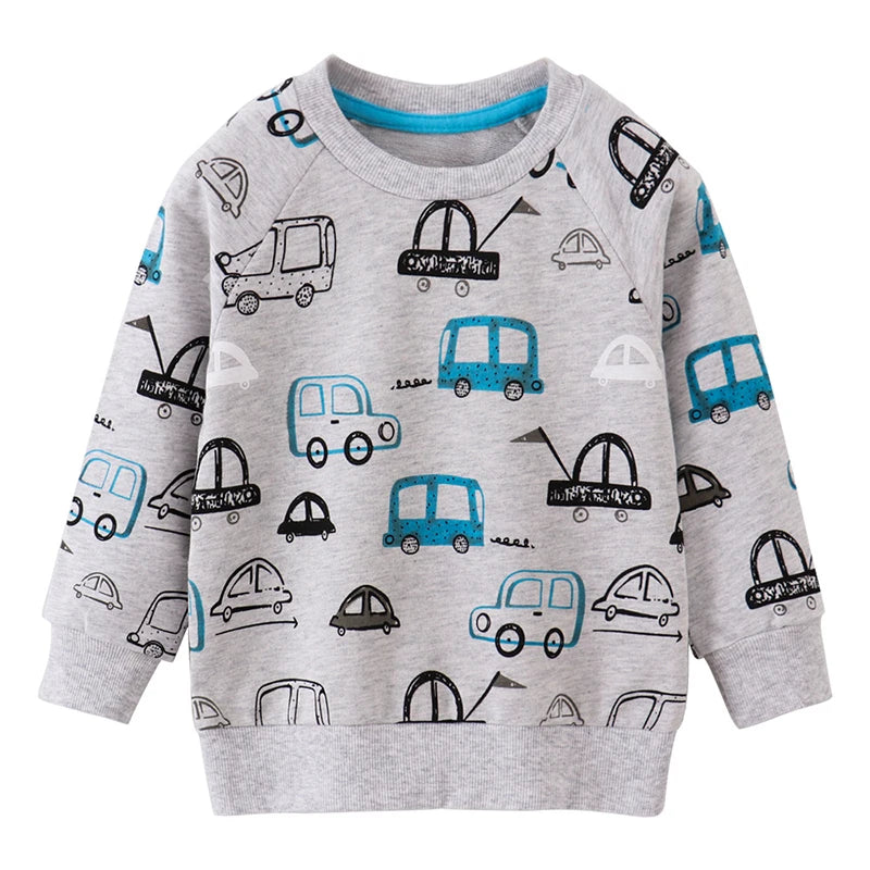 Cotton Autumn Sweatshirt with Cartoon Cars for Boys 2-7 Years - Grey