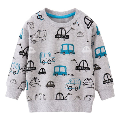 Cotton Autumn Sweatshirt with Cartoon Cars for Boys 2-7 Years - Grey