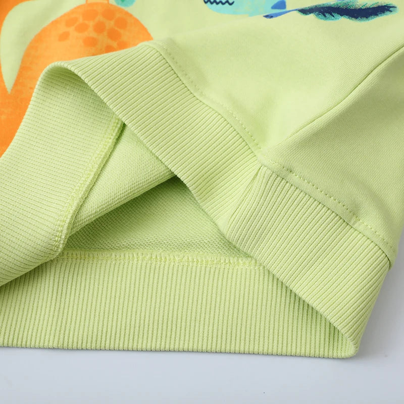 Cotton Long Sleeve Sweatshirt with Cartoon Dinosaurs for Boys & Girls - Green