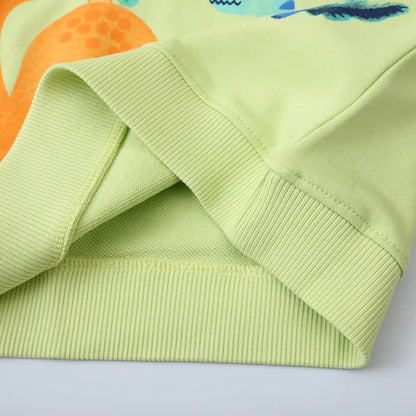 Cotton Long Sleeve Sweatshirt with Cartoon Dinosaurs for Boys & Girls - Green