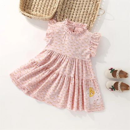 Girls' 100% Cotton Dress with Elephant Applique – Pink