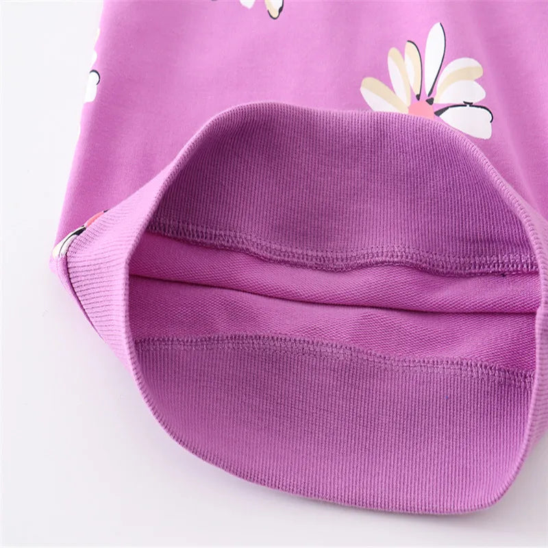 Girls’ Cotton Outfit with Long Sleeve Sweatshirt and Pants with Floral & Animal Prints - Red, Pink, Beige, Purple