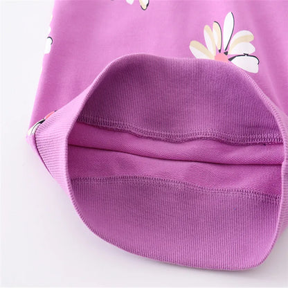 Girls’ Cotton Outfit with Long Sleeve Sweatshirt and Pants with Floral & Animal Prints - Red, Pink, Beige, Purple