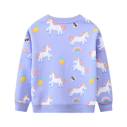Girls’ Long Sleeve Sweatshirt 100% Breathable Cotton, Animal Print - Blue