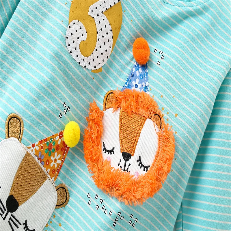Soft Cotton Long Sleeve T-Shirts with Adorable Cartoon Prints - Blue