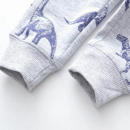 Cotton Warm Full Length Trousers with Dinosaur Pattern for Boys and Girls 2-7 Years Old - Grey