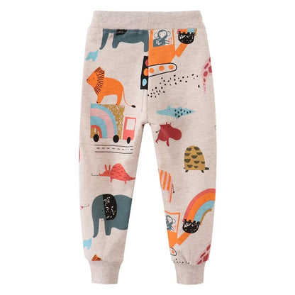 Sweatpants For Boys & Girls with Animals Print - Beige