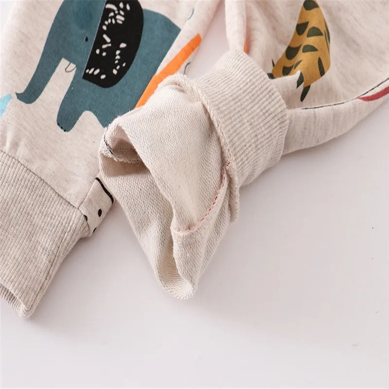 Sweatpants For Boys & Girls with Animals Print - Beige