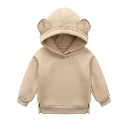 Winter Fleece Hooded Sweatshirt for Baby Boys and Girls - Beige.