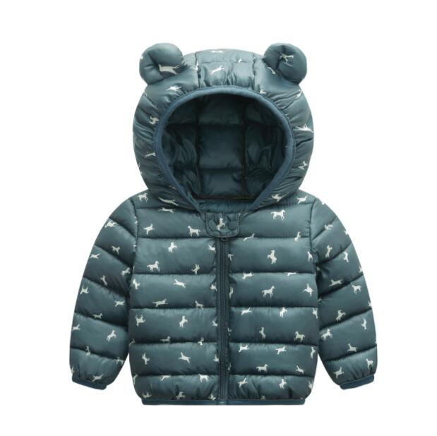 Baby Girls Boys Light Down Cute Jacket with Ear Hoodie - Pink, Green, Navy.