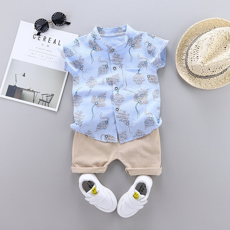 2pcs Baby Boys Cotton Summer Clothing Set of Shirt Shorts Grey