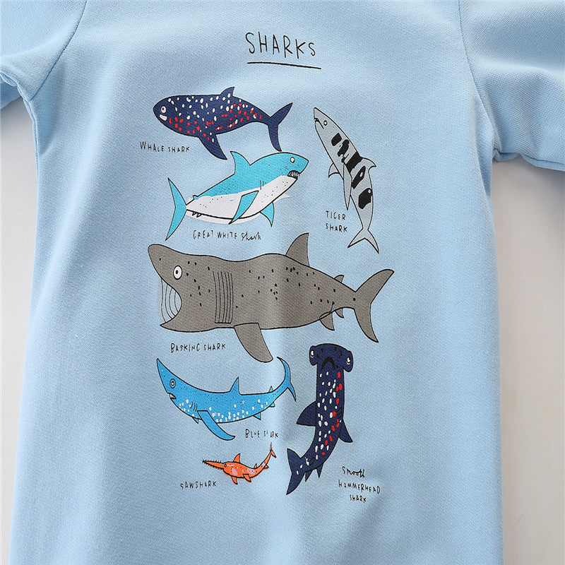 Boys Sharks Print Cotton Sweatshirts - Blue