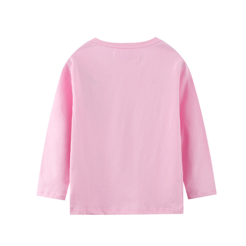 Girls Cute Bunny Print Long Sleeve Cotton Top - Pink.