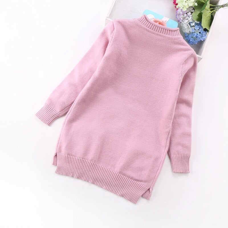 New Spring Girls Animal Print Long Sweater - Grey, Pink, Green.