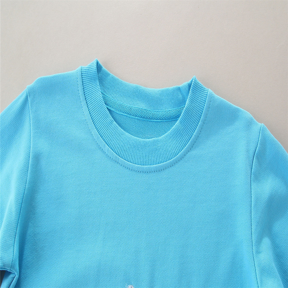 Children's Cute Running Bunny Print Long Sleeve Cotton Sweatshirt - Blue.