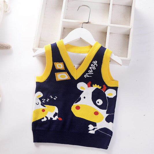 Baby Boys Cartoon Print Knitted Vest - Blue, Navy, Green.