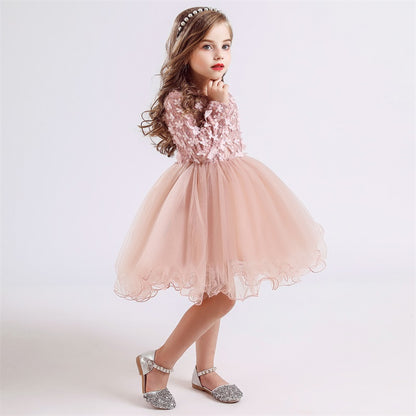 Girl's Long Sleeve Lace Princess Tutu Dress - Pink, Grey