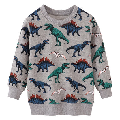 Kids Long Sleeve Dinosaurs Print Cotton Sweatshirt - Grey