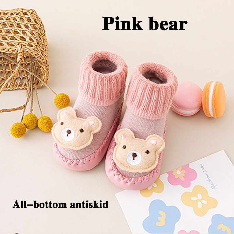 Cute Cartoon Animal Soft Cotton Non-Slip Slipper Socks for Newborn Boys and Girls First Walkers