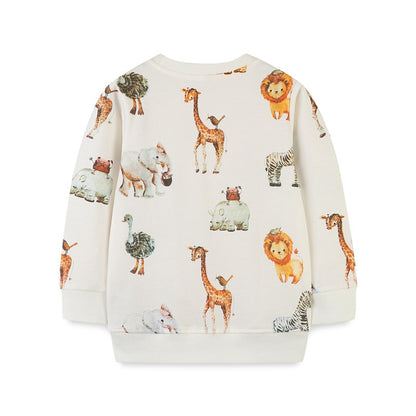 Children's Cartoon Animals Print Long Sleeve Cotton Sweatshirt - Yellow, White, Brown